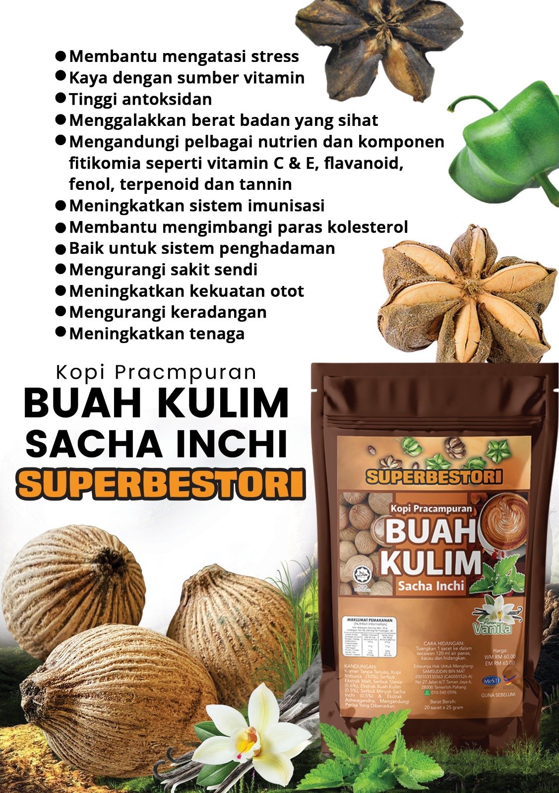SuperBestori Kopi Buah Kulim Sacha Inchi Perisa Vanilla